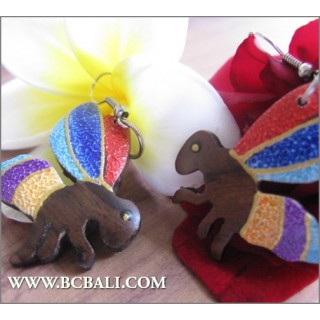 Bali Wood Earrings Bee Painting Carving